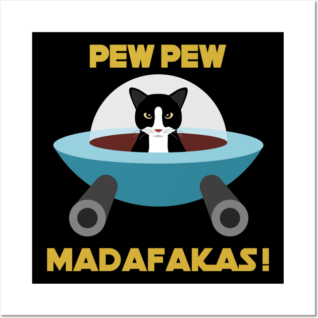 Pew Pew Madafakas Black Cat Wall Art by inotyler